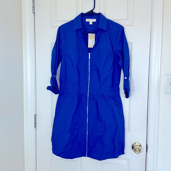 50% OFF NWT MK Royal Blue Shirtdress Elastic Waist Size Medium / Large - Picture 1 of 9